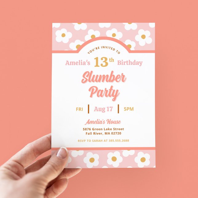 Retro Daisy Birthday Slumber Party Invitation (Creator Uploaded)