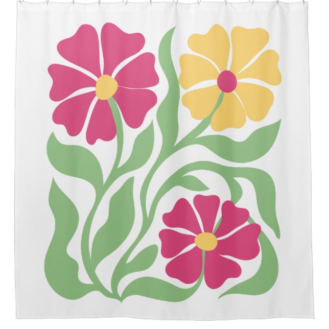 Retro Daisy Bloom Pattern | Modern Botanical  Shower Curtain (Front)