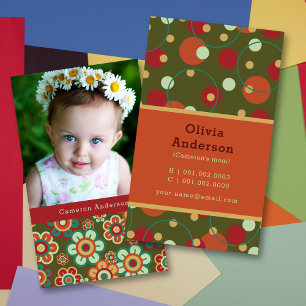 Retro Daisy Blooms And Dots Pattern Photo Mummy Calling Card