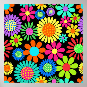 Retro Daisy Blossom Flower Power Pattern Poster