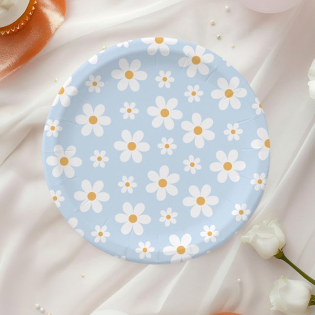 Retro Daisy blue Paper Plates (Creator Uploaded)