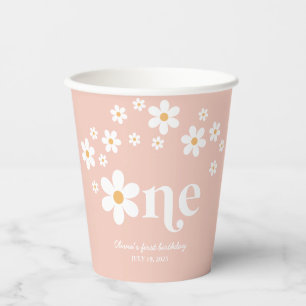 Retro daisy boho 1st birthday paper cups