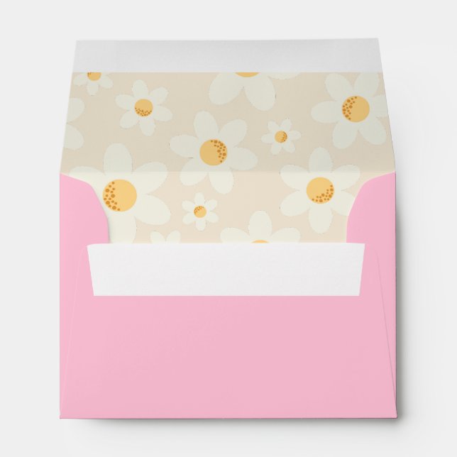 Retro Daisy Boho Envelope – Pink Floral Groovy Par (Back (Bottom))