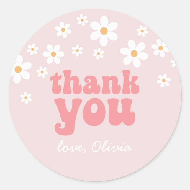 Retro daisy boho floral birthday thank you favour classic round sticker (Front)
