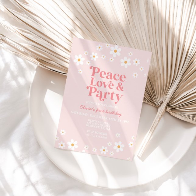 Retro daisy boho floral peace love party birthday invitation (Creator Uploaded)