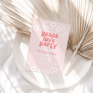 Retro daisy boho floral peace love party birthday  invitation