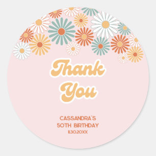 Retro Daisy Boho Groovy Floral Birthday Classic Round Sticker