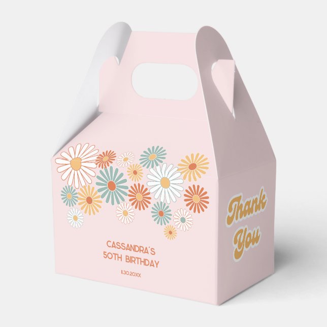Retro Daisy Boho Groovy Floral Birthday Favour Box (Front Side)
