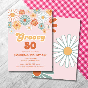 Retro Daisy Boho Groovy Floral Birthday Invitation