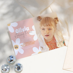 Retro Daisy Boho Groovy Girl Photo Birthday Party Invitation