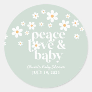 Retro Daisy boho Peace Love Baby Shower Classic Round Sticker