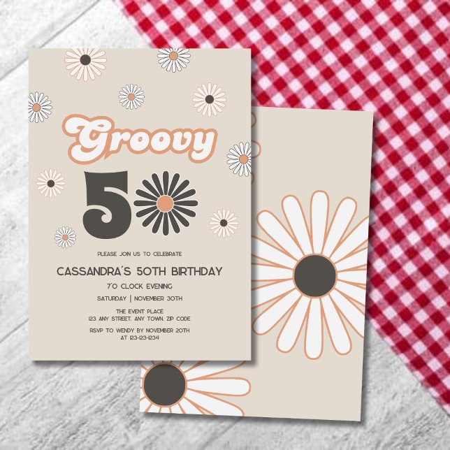 Retro Daisy Boho Terracotta Groovy 50th Birthday Invitation (Creator Uploaded)