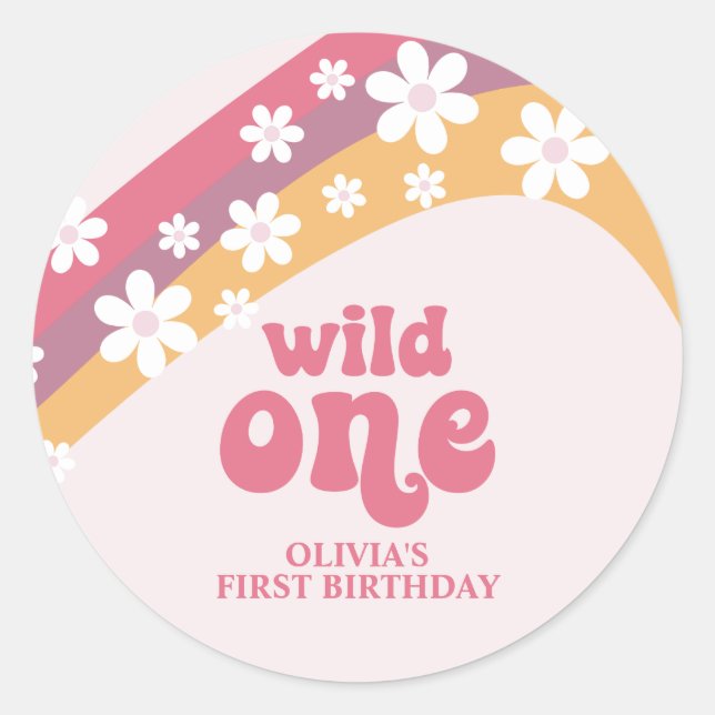 Retro Daisy Boho Wild One Rainbow Classic Round St Classic Round Sticker (Front)
