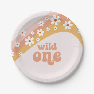 Retro Daisy Boho Wild One Rainbow Paper Plate