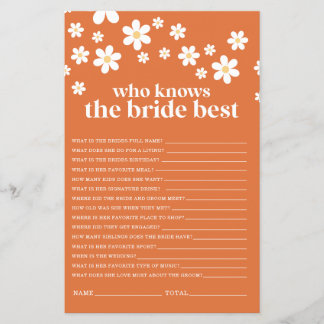 Retro Daisy bridal shower Game Flyer