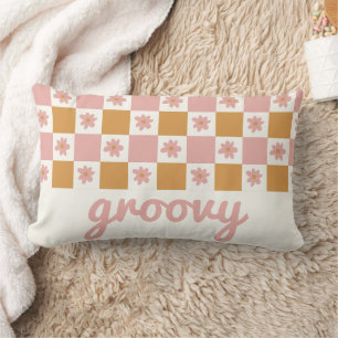 Retro Daisy Chequerboard Pattern Lumbar Cushion