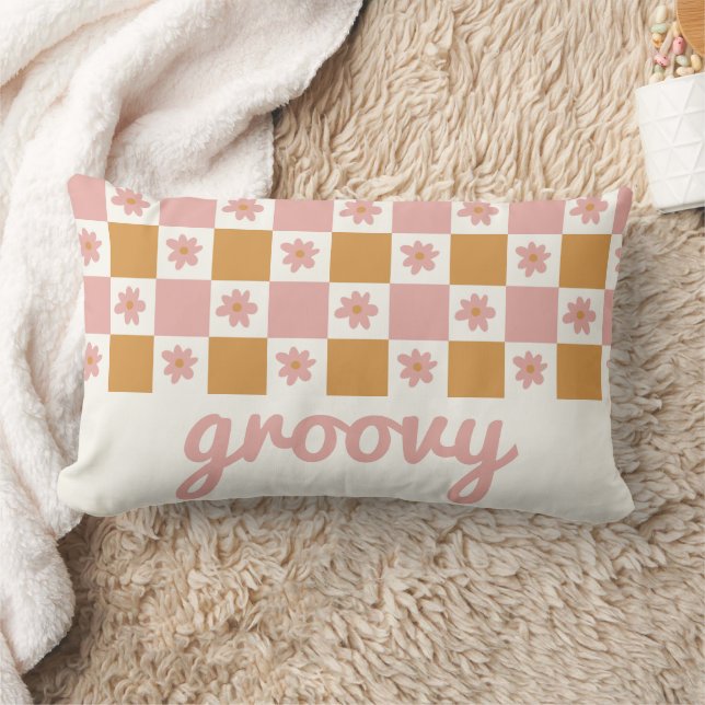 Retro Daisy Chequerboard Pattern Lumbar Cushion (Blanket)