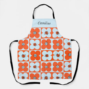 Retro Daisy Chequered Orange  Named Apron