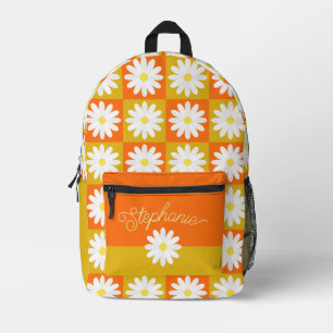 Retro Daisy Custom Name Groovy Chequerboard Printed Backpack