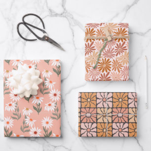 Retro Daisy Delight Wrapping Paper Sheet