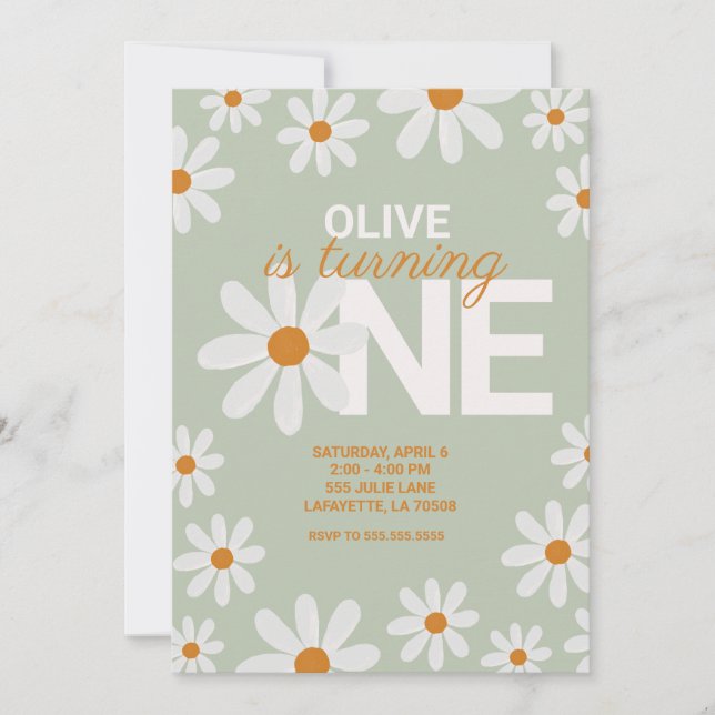 Retro Daisy First Birthday Party Invitations (Front)
