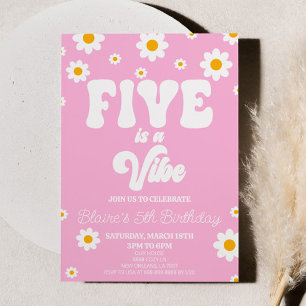 Retro Daisy Five Is A Vibe 5th Birthday Party Invitation