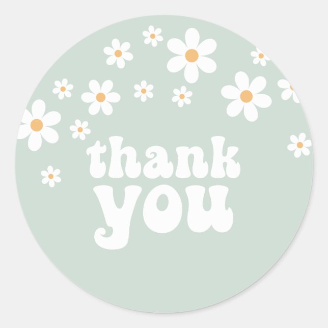 Retro Daisy floral birthday Thank You Favour Classic Round Sticker (Front)