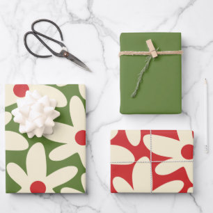 Retro Daisy Floral Christmas Patterns Wrapping Paper Sheet
