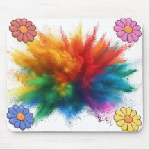 Retro Daisy Floral Colourful Powder Burst White