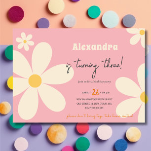 Retro Daisy floral kids birthday Invitation