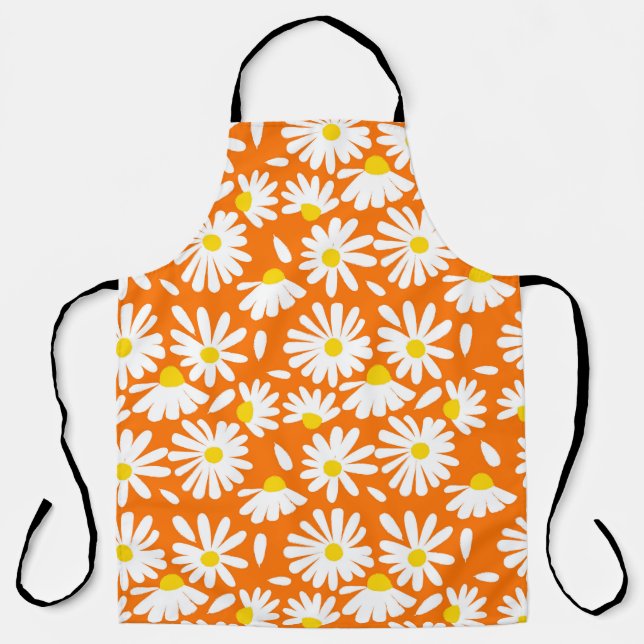 Retro daisy floral: orange vintage. apron (Front)