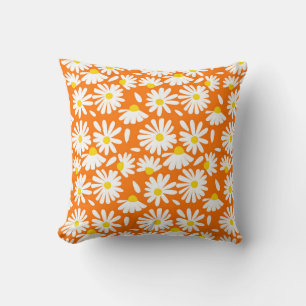 Retro daisy floral: orange vintage. cushion