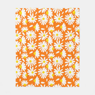 Retro daisy floral: orange vintage. fleece blanket