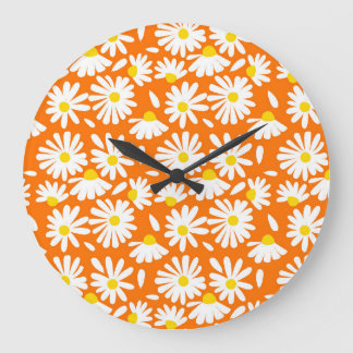 Retro daisy floral: orange vintage. large clock