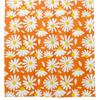 Retro daisy floral: orange vintage. shower curtain