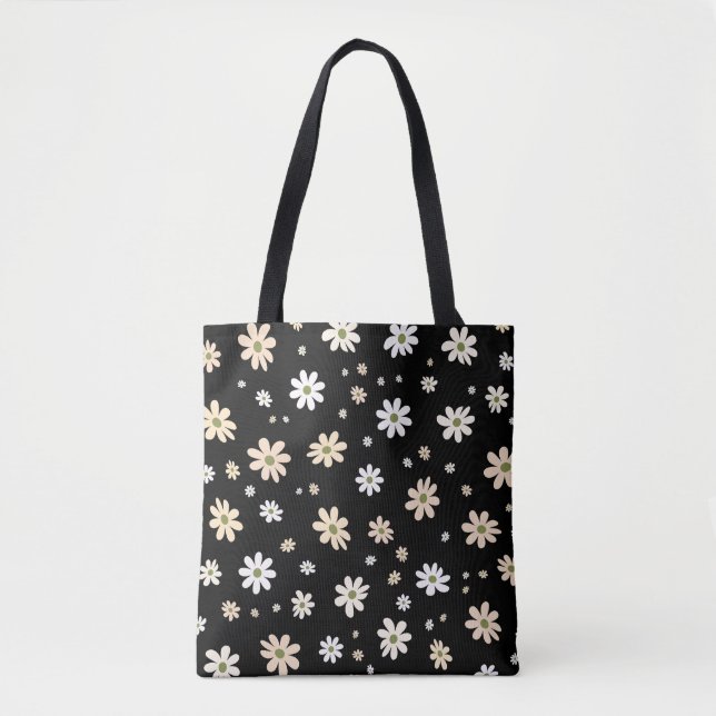 Retro Daisy Floral Pattern Boho Decorative Tote Bag (Front)
