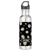 Retro Daisy Floral Pattern Boho Personalised Black