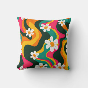 Retro Daisy Floral Pattern Colourful Funky Cushion