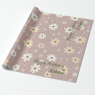 Retro Daisy Floral Pattern Personalised Birthday Wrapping Paper