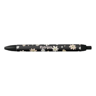 Retro Daisy Floral Pattern Personalized Black Ink Pen