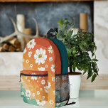 Retro Daisy Floral Rainbow | Monogram Printed Backpack<br><div class="desc">Trendy monogram design. Personalise with your name, monogram, initial or text. Perfect for wherever you go – whether you’re on the commute, at the gym or exploring the outdoors. Design personalised backpacks for school, work, or adventures in the wild. Get one for yourself! Get prepared for a festival, hike, or...</div>