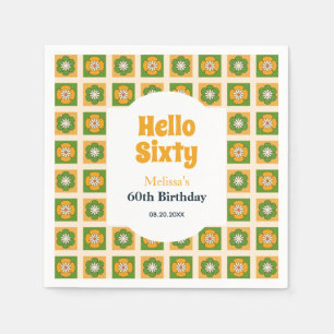 Retro Daisy Flower Checkered Hello Sixty Birthday Napkin