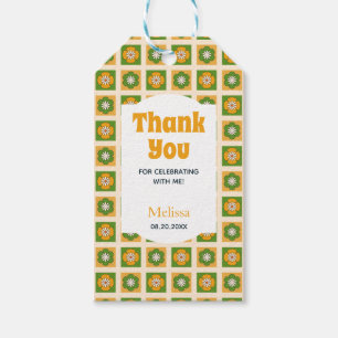 Retro Daisy Flower Chequered Birthday Thank You Gift Tags