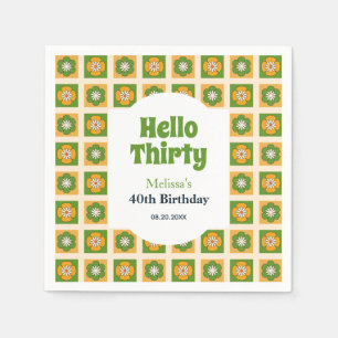Retro Daisy Flower Chequered Hello Thirty Birthday Napkin