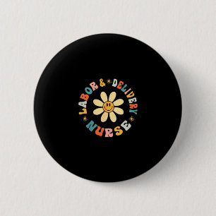Retro daisy flower labour and delivery nurse back 6 cm round badge