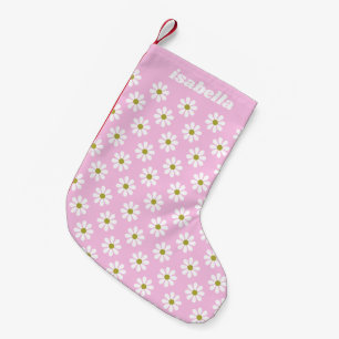 Retro Daisy Flower Pattern in Pink Personalised  Small Christmas Stocking