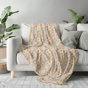 Retro Daisy Flower Pattern Vintage Boho Floral Fleece Blanket