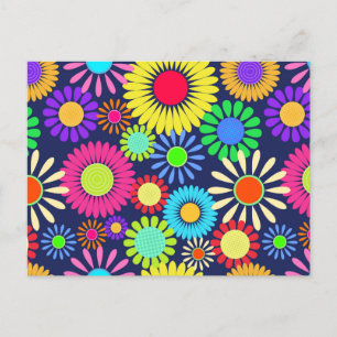 Retro Daisy Flower Sixties Surface Pattern Postcard