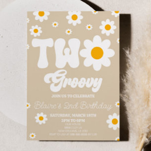 Retro Daisy Flower Two Groovy 2nd Birthday Party Invitation