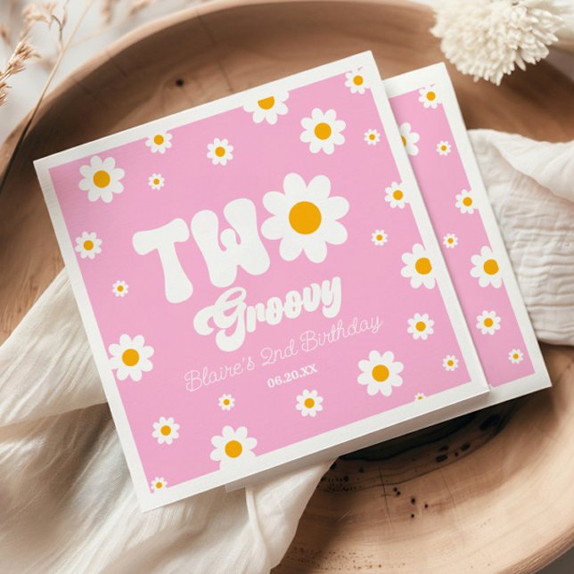 Retro Daisy Flower Two Groovy 2nd Birthday Party Napkin (Creator Uploaded)